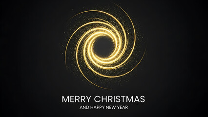 Swirling golden light particles form a vortex on a dark background with text image
