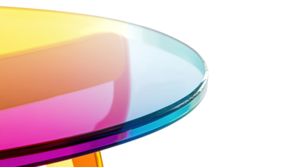 Round glass table with rainbow gradient isolated on a transparent background