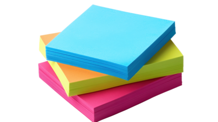 Stack of colorful paper sticky notes isolated on a transparent background