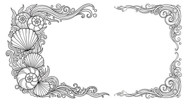 Seashells and Waves Decorative Frame - An Elegant Marine Border.