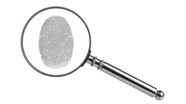 Uncover identity with fingerprint under magnifying glass detail shot - Powered by Adobe
