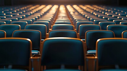 Naklejka premium Empty Rows of Theater Chairs with Soft Lighting at Dusk