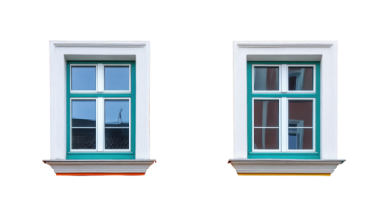 Two Teal Framed Windows isolated on a transparent background