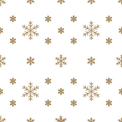 Christmas pattern of gold snowflake in vintage style on white background. Luxury and classic seamless design for decoration.
