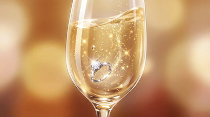 Diamond ring floating in champagne flute