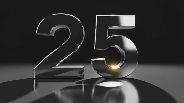 Shiny Number 25 Rotating on Black Background