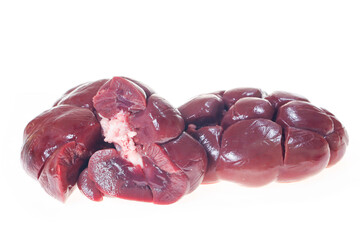 Cow kidneys on a white background