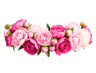 Beautiful pink peony flower arrangement isolated on transparent background
