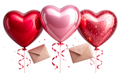 Valentine’s Day Balloon Set with Ribbons and Mini Props PNG