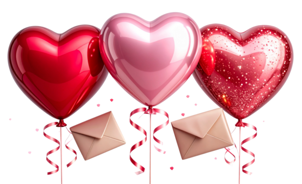 Valentine’s Day Balloon Set with Ribbons and Mini Props PNG