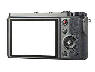 Back view of a silver digital compact camera isolated on transparent background