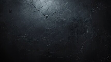 Dark, textured surface showcases a distressed appearance with cracks and scratches, creating a shadowy and atmospheric backdrop, exhibiting a dark, moody, and somber ambiance.