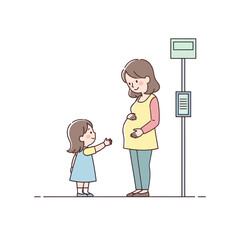 Pregnant woman and young girl interacting with affection.