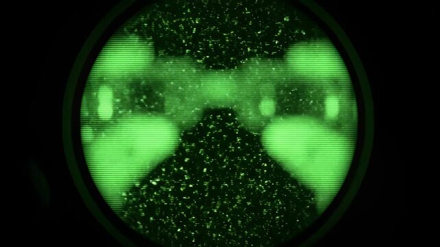 Observing Night Vision Goggles in Dark Environment, Close Up View