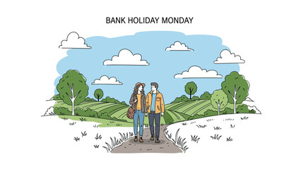 Couple walking on a path during a bank holiday.