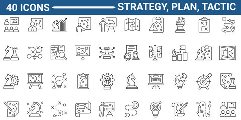 Strategy, plan, tactic line icon set. Outline icon collection. Editable stroke. Vector illustration
