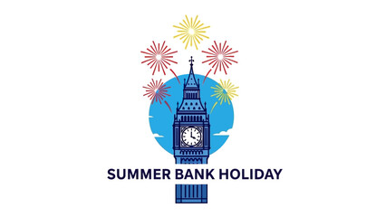 Summer Bank Holiday celebration in London with Big Ben and fireworks.