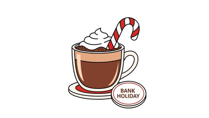 Festive hot chocolate with whipped cream and candy cane for holiday cheer.