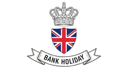 Bank Holiday Emblem with Crown and Union Jack Shield Design.