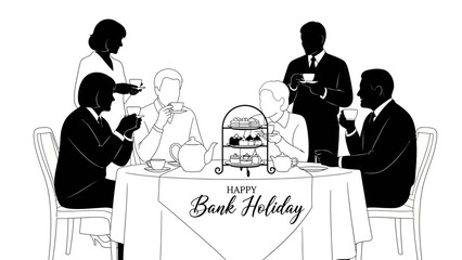 Bank Holiday Tea Party - Silhouettes of People Enjoying Tea.