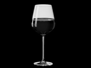 Elegant glass of dark red wine isolated against a stark black background, perfect for beverage and luxury concepts