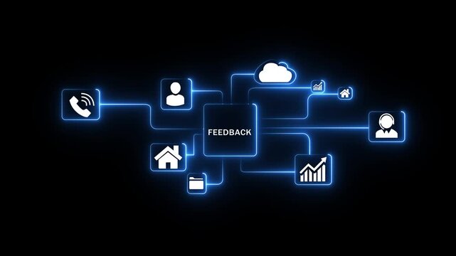 Feedback concept, user comment rating of company online, Glowing Business Feedback Cloud Network Icons Connection Concept Digital Technology Communication Partnership Growth Analysis .