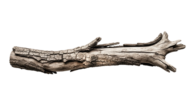 Weathered Driftwood Log on Beach Shoreline.