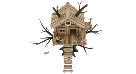 Whimsical Treehouse with Branches and Ladder.