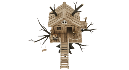 Whimsical Treehouse with Branches and Ladder.