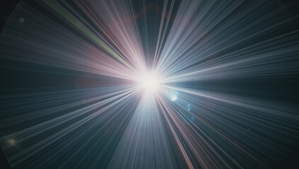 Intense burst of light emanates from a central source, creating a radial pattern of bright beams against a dark backdrop, generating a sense of energy and luminescence.