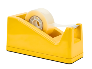 Yellow tape dispenser with tape isolated on transparent background