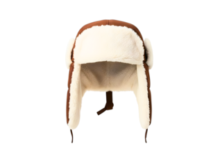 Warm ushanka hat with ear flaps isolated on transparent background