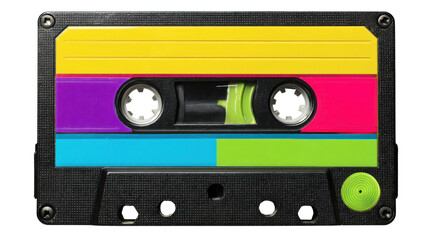 Obraz premium Colorful audio cassette tape with transparent background bringing 80s and 90s music nostalgia