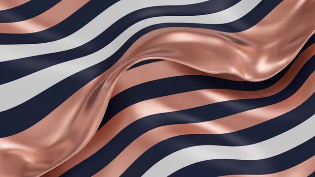 Abstract flowing wave pattern with navy blue white and bronze stripes for background design