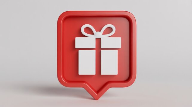 3D Gift Icon in Red Notification Style on Minimal Background - Powered by Adobe