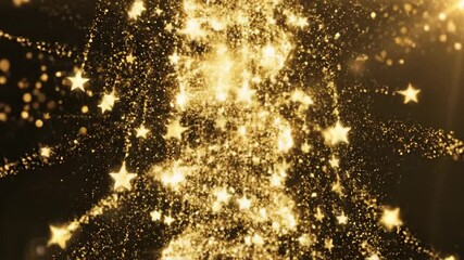 Abstract animation of golden stars on dark background for festive and celebratory themes - Powered by Adobe