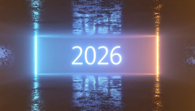 Glowing futuristic 2026 date with abstract background