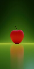 Bright Red Apple with Smooth Surface on Vibrant Green Background Reflecting Light