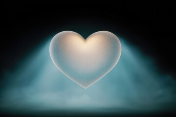 Ethereal Heart Shape Glowing in Dark with Soft Light Rays and Misty Background
