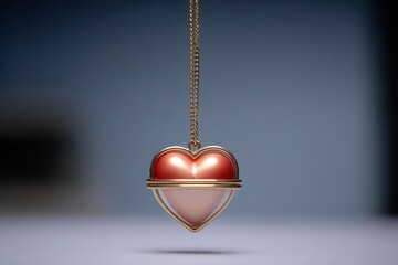 Elegant Heart Pendant Necklace with Shiny Red and Gold Design on a Soft Background