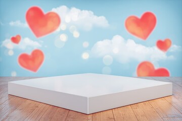 Romantic backdrop with hearts and blue sky for celebration, engagement, or wedding theme