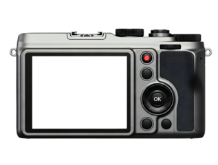 Rear view of a digital compact camera isolated on transparent background