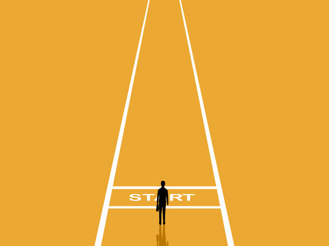 businessman standing at the starting point of his life