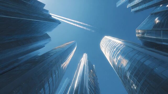 Skyward Gaze: The striking juxtaposition of architectural giants against the endless azure canvas, an ode to human ambition and innovation.