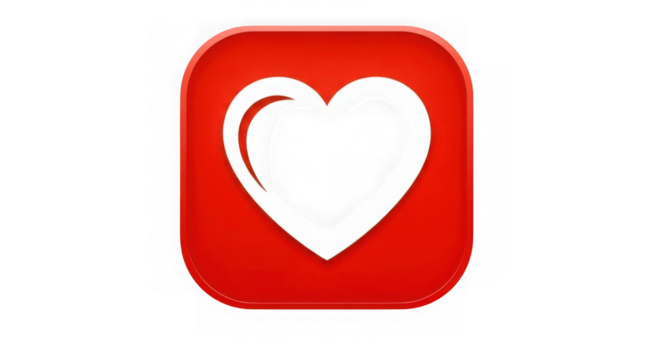 Red rounded square icon with white heart outline symbol of love. - Powered by Adobe