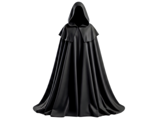 Mysterious black hooded cloak isolated on transparent background