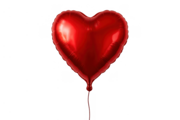 Red metallic heart balloon on transparent background symbolizing love, romance, anniversaries, and valentine's day celebrations