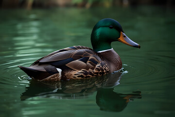 Emerald duck swimming on lake