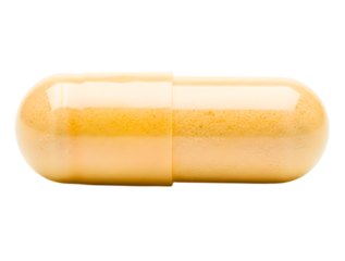 Single orange capsule pill isolated on transparent background