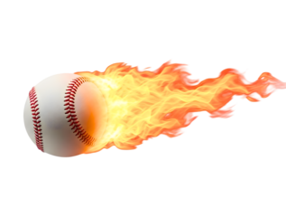 Baseball on fire with flames isolated on transparent background